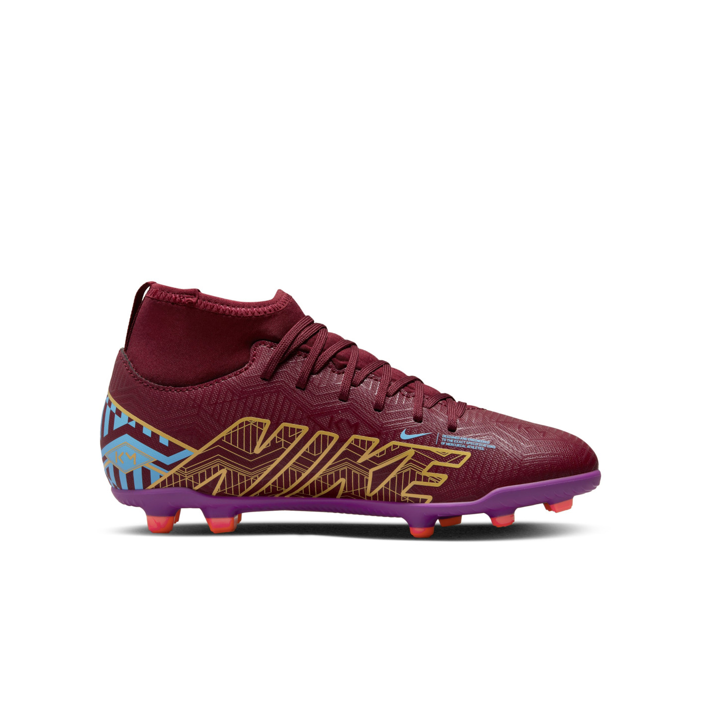 Nike Mercurial Superfly Club 9 KM Grass Artificial Grass Football Shoes MG Kids Burgundy Gold Blue KNVBshop