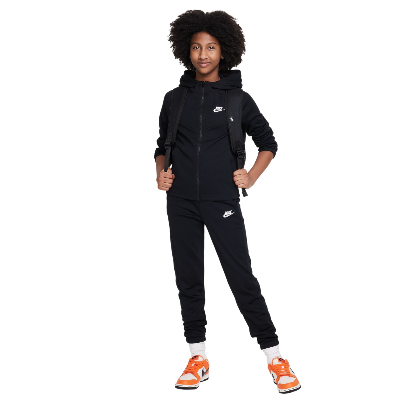 Nike Sportswear Poly Full Zip Hooded Kids Tracksuit Black White KNVBshop