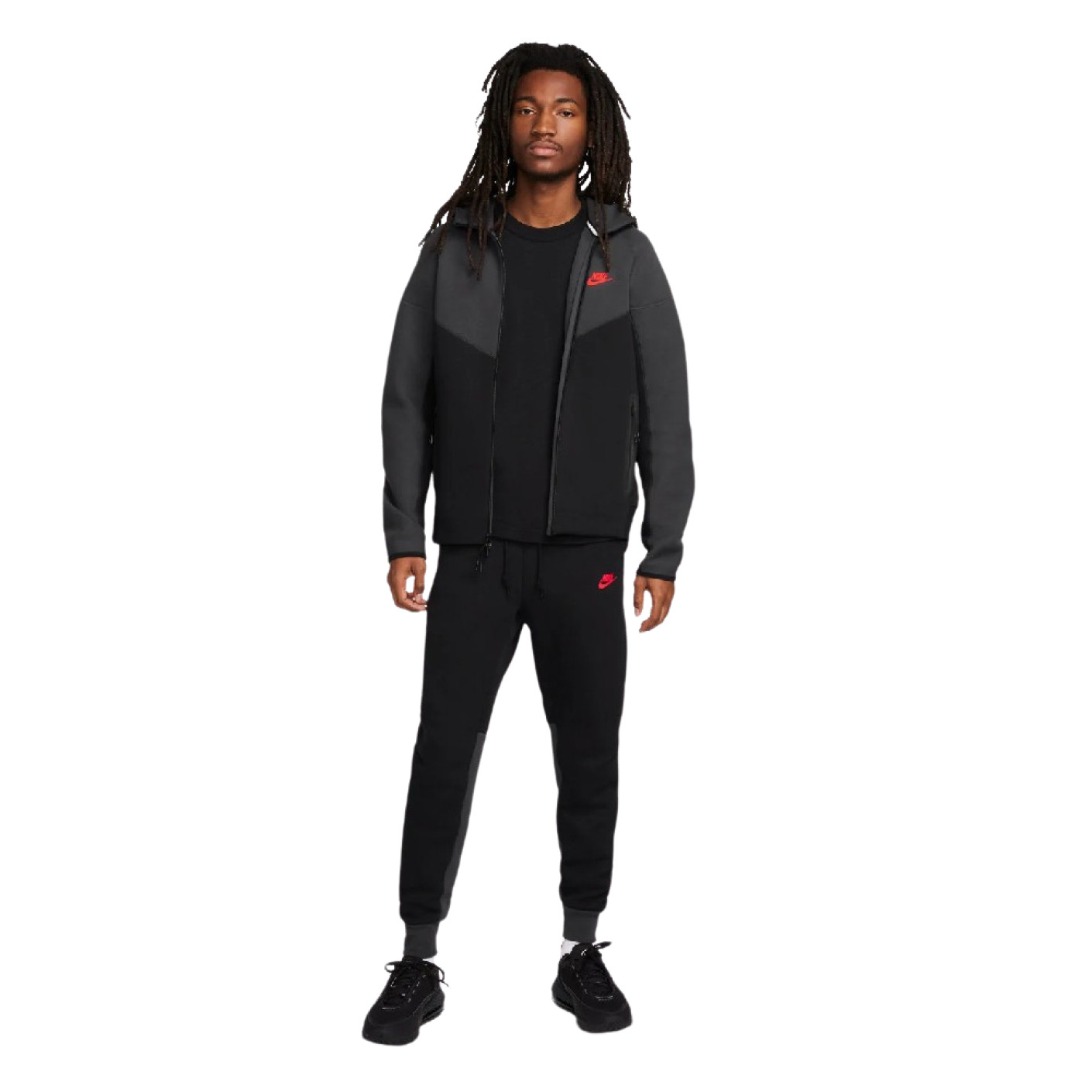 Nike Tech Fleece Sportswear Tracksuit Black Grey Bright Red KNVBshop