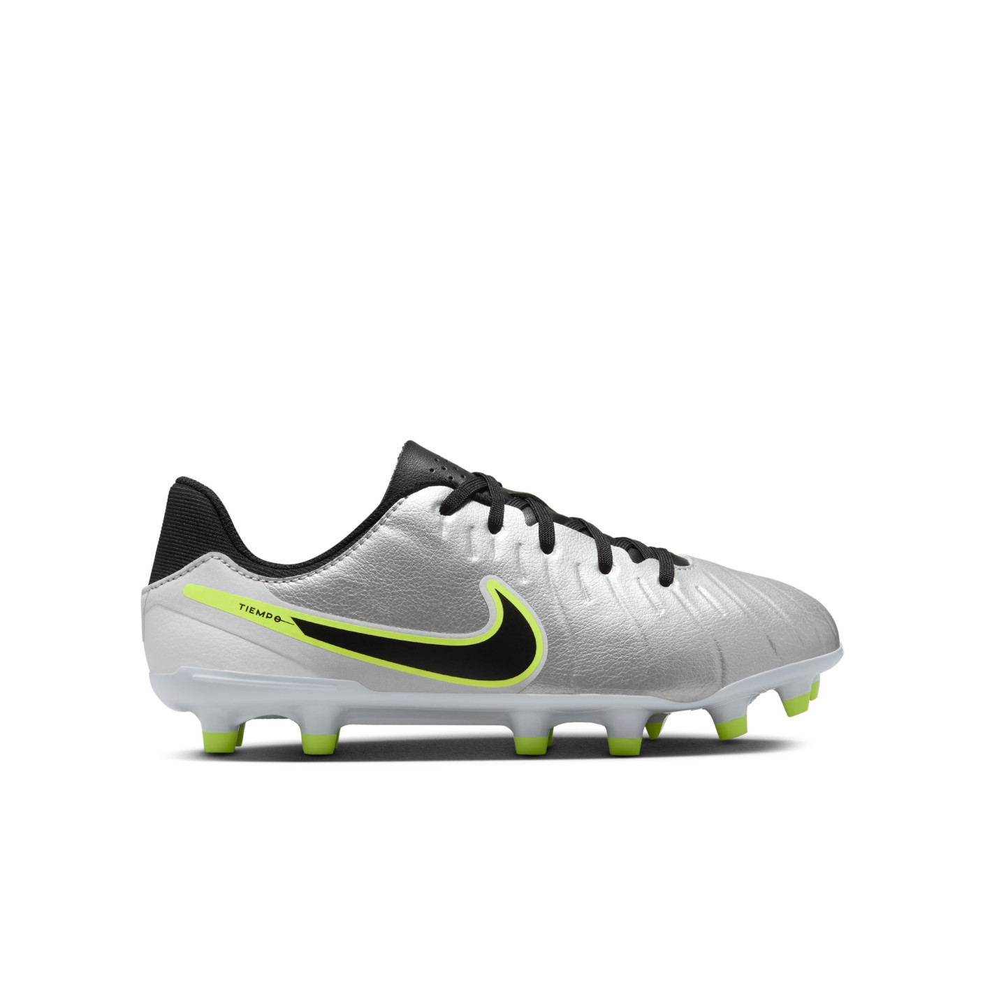 Nike Tiempo Legend 10 Academy Grass/Artificial Grass Football Shoes (MG) Kids Silver Black Neon Yellow