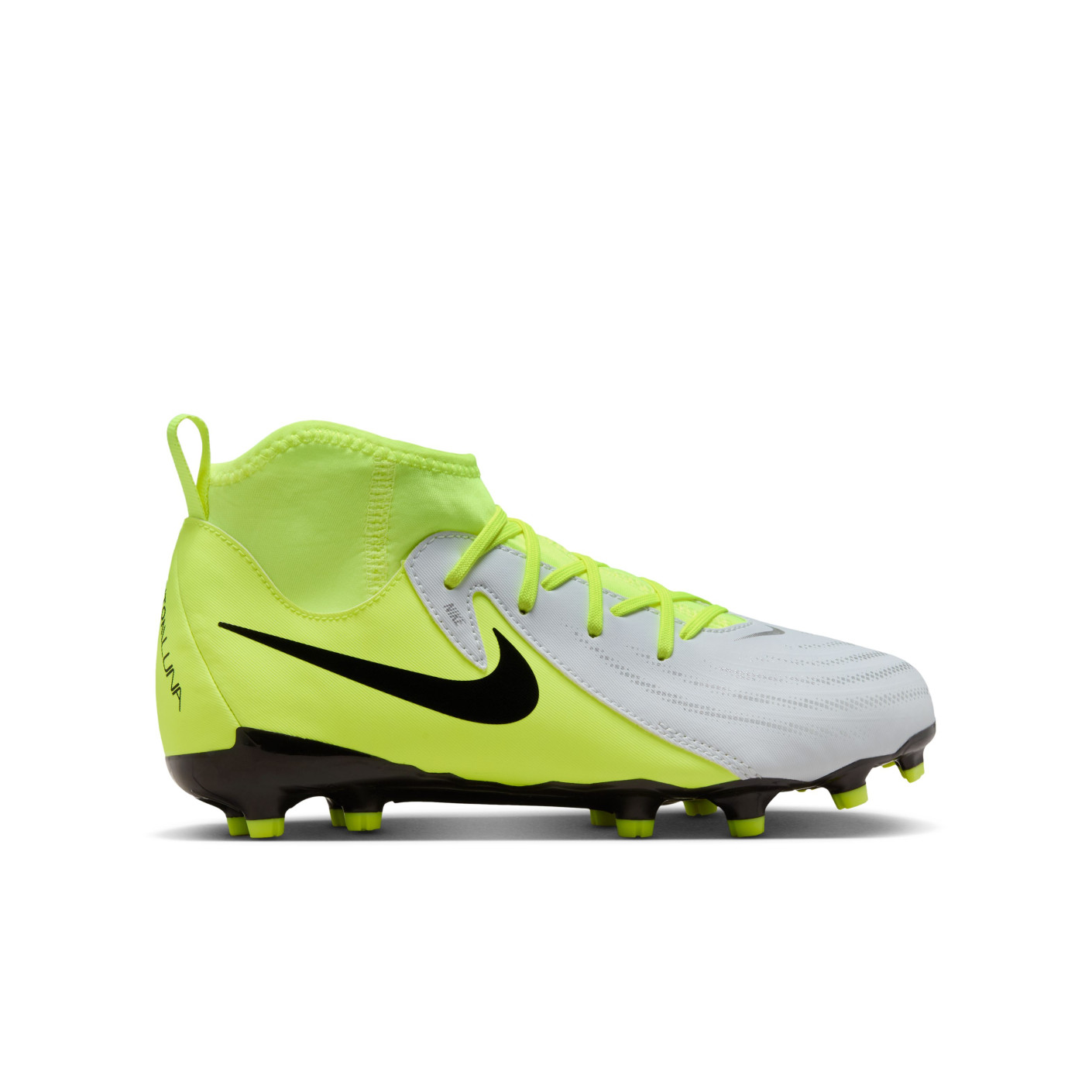 Nike Phantom Luna II Academy Grass/Artificial Grass Football Shoes (MG) Kids Neon Yellow Silver Black