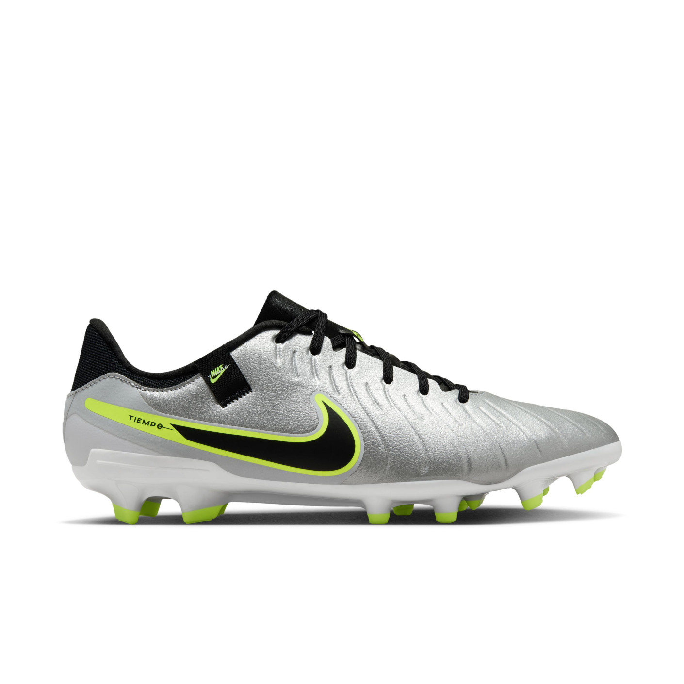 Nike Tiempo Legend 10 Academy Grass/Artificial Grass Football Shoes (MG) Silver Black Neon Yellow