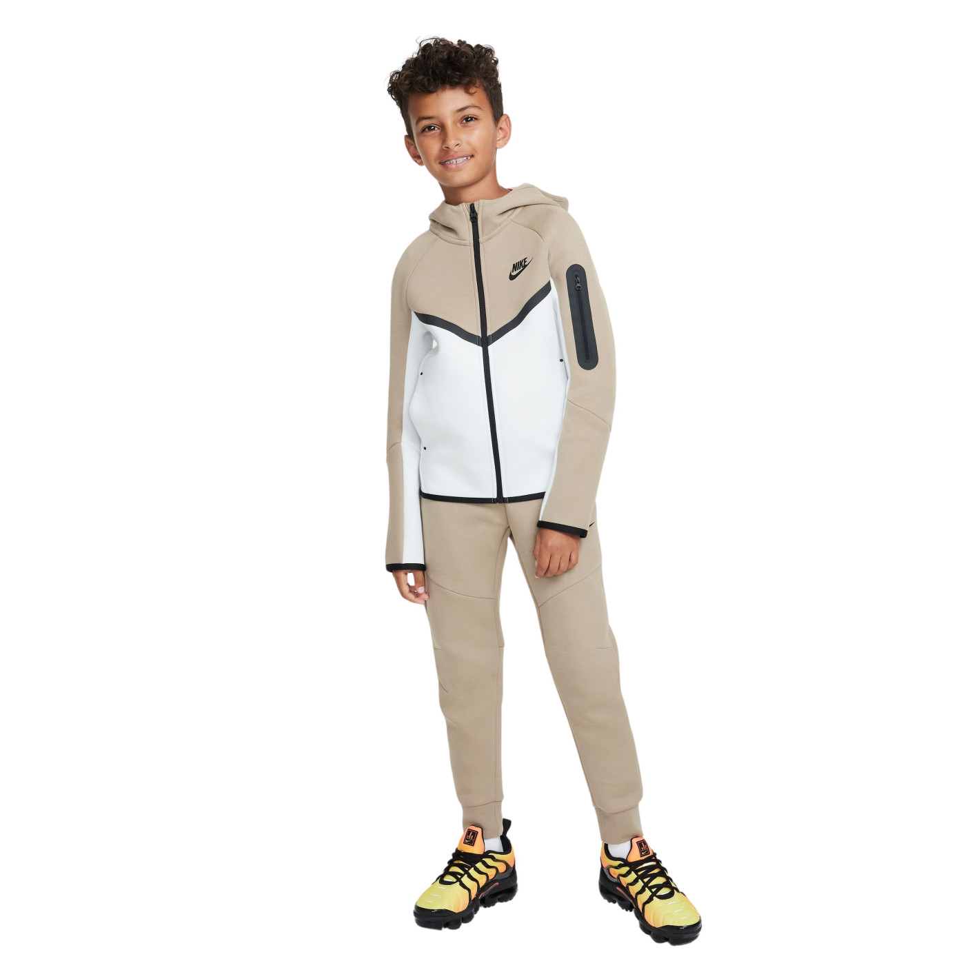 Nike Tech Fleece Sportswear Tracksuit Kids Beige White Black