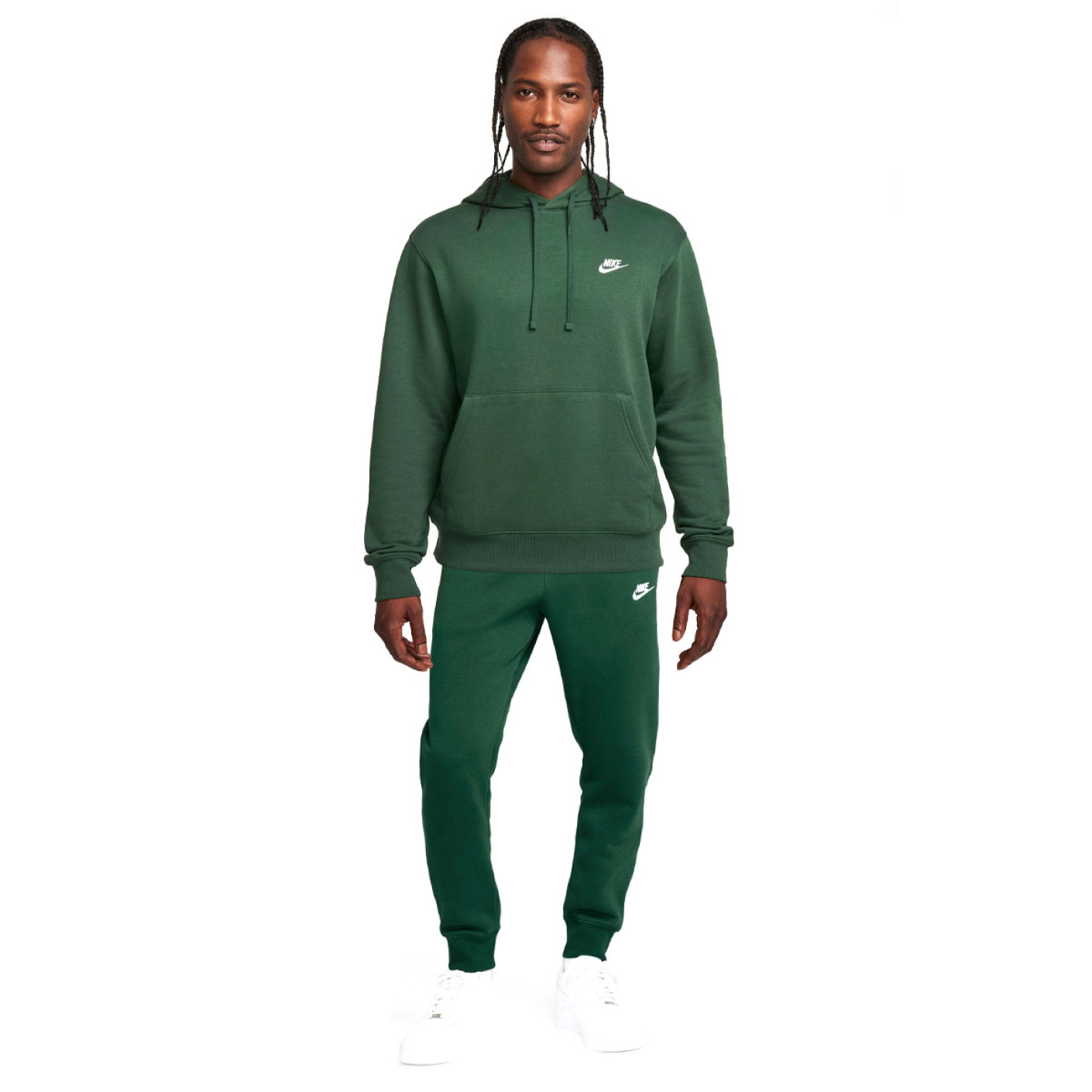 Nike Sportswear Club Fleece Hoodie Tracksuit Dark Green White