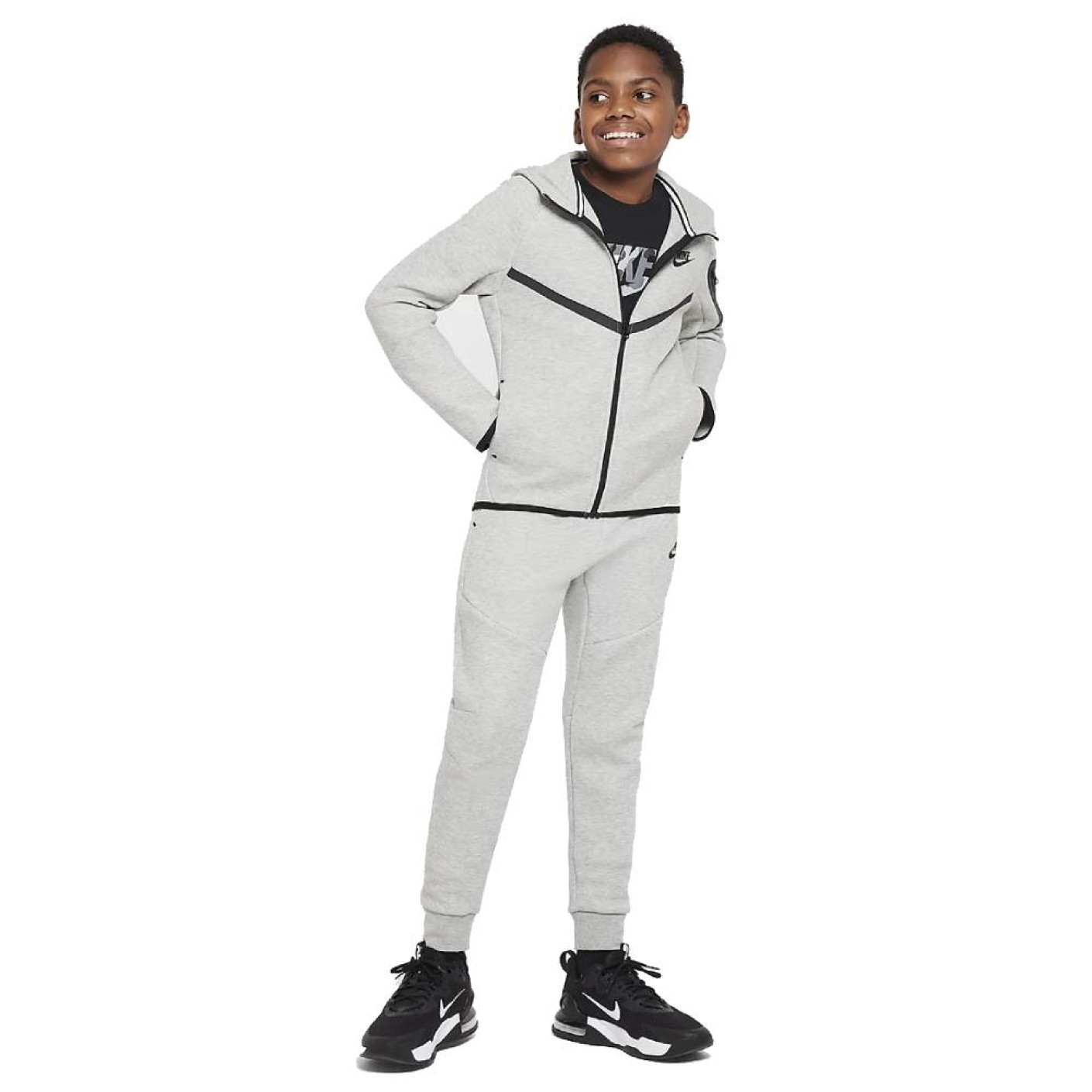 Nike Tech Fleece Sportswear Tracksuit Kids Light Grey Black