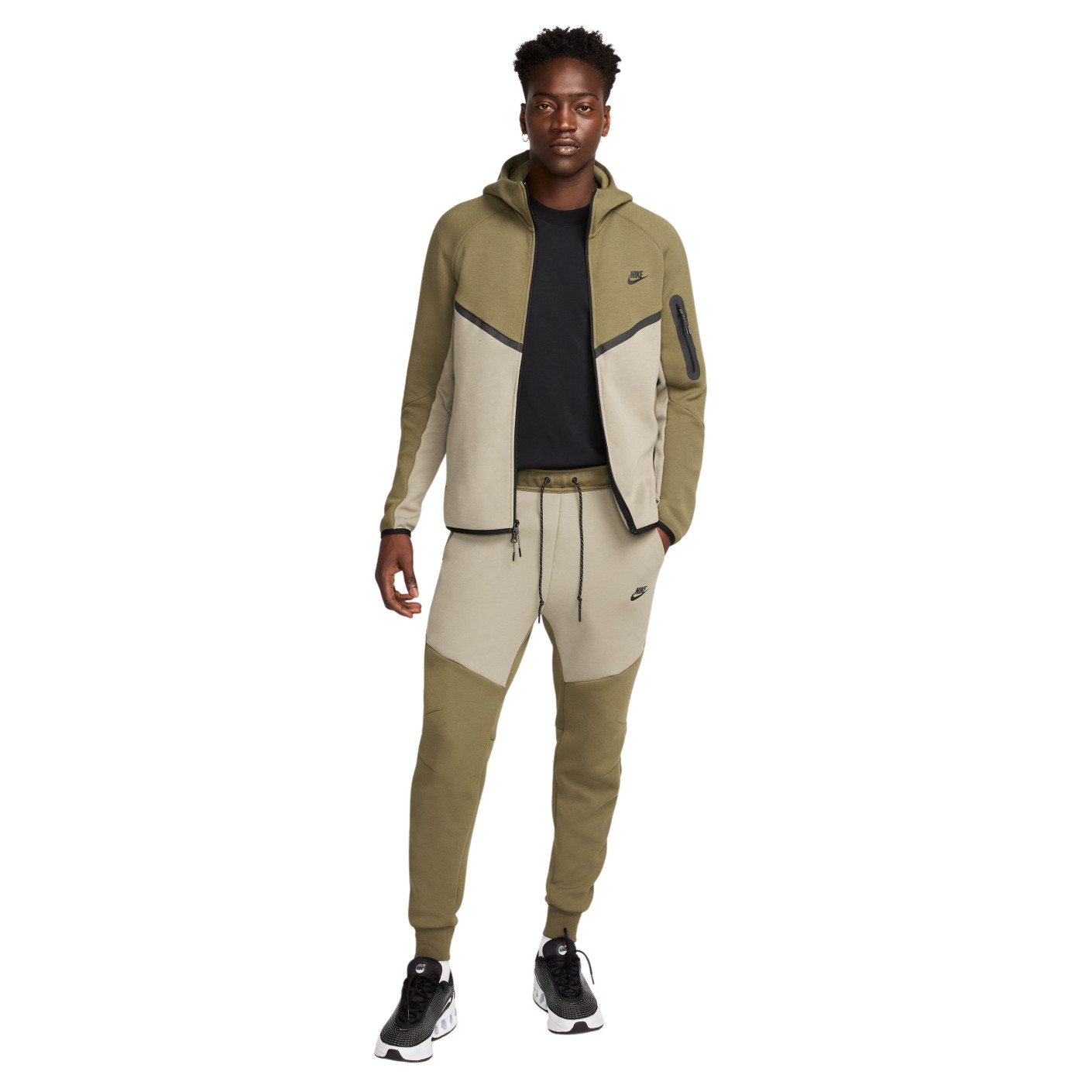 Nike Tech Fleece Sportswear Tracksuit Olive Green Beige Black