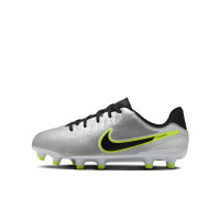 Nike Tiempo Legend 10 Academy Grass/Artificial Grass Football Shoes (MG) Kids Silver Black Neon Yellow