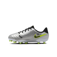 Nike Tiempo Legend 10 Academy Grass/Artificial Grass Football Shoes (MG) Kids Silver Black Neon Yellow