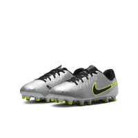 Nike Tiempo Legend 10 Academy Grass/Artificial Grass Football Shoes (MG) Kids Silver Black Neon Yellow