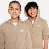 Nike Sportswear Club Fleece Trainingspak Hooded Full-Zip Kids Lichtbruin Wit