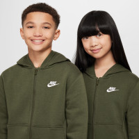 Nike Sportswear Club Fleece Trainingspak Hooded Full-Zip Kids Donkergroen Wit